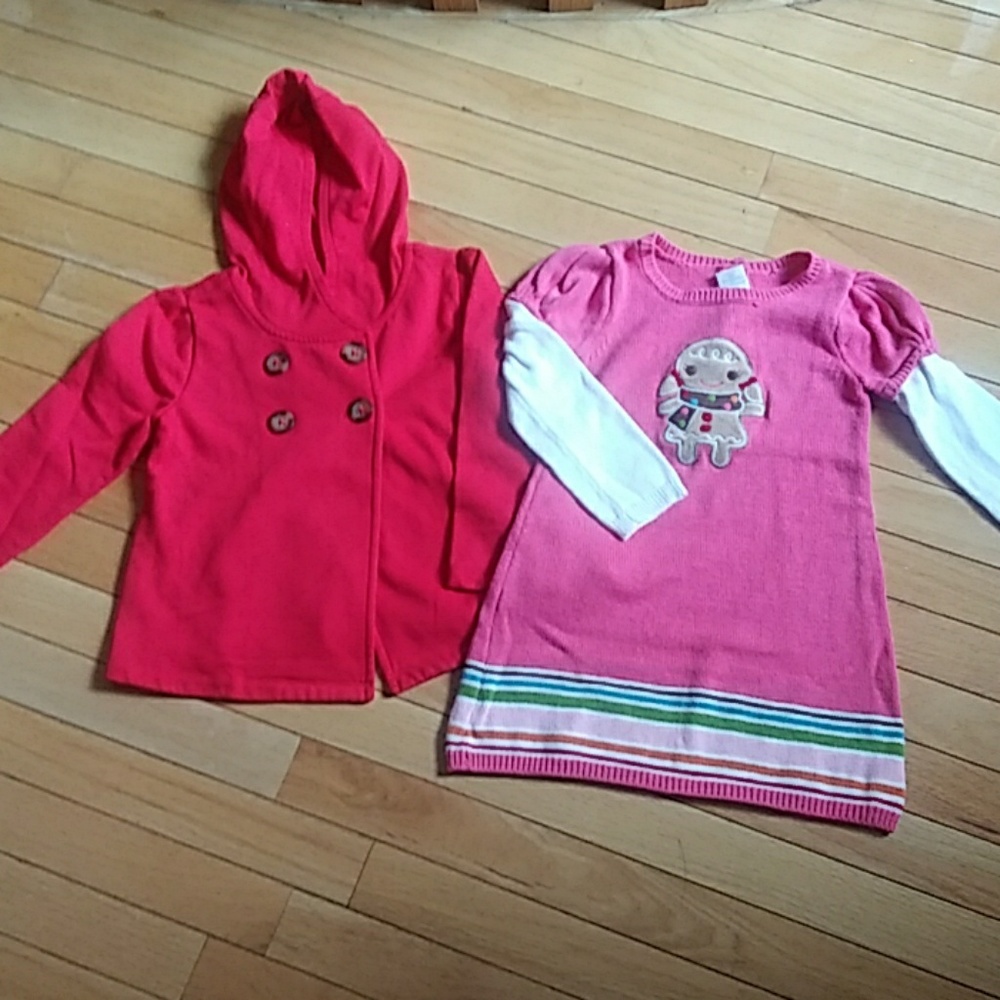Red Old Navy Cardigan & Gymboree Gingergirl Dress